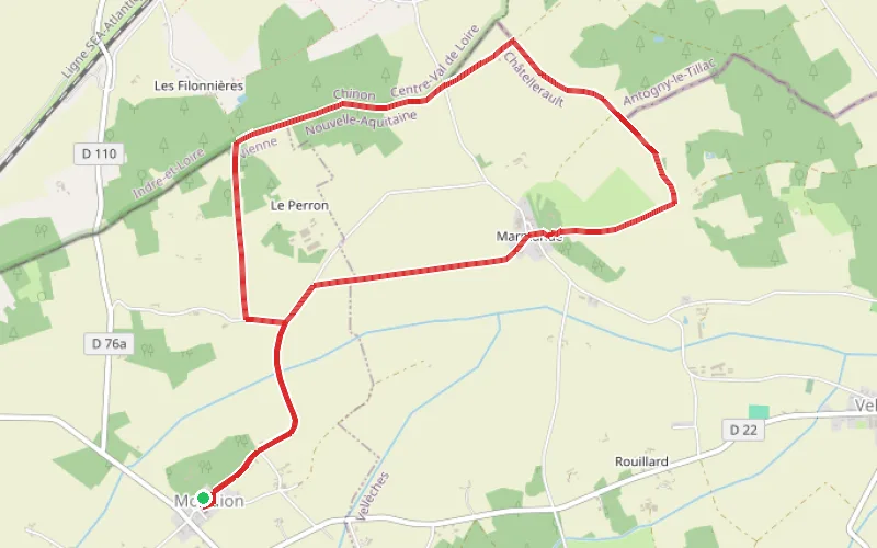 Tracé du parcours Le Château de Marmande au départ de Mondion