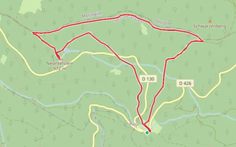 Tracé du parcours Le Neuntelstein par le Chemin des Bornes