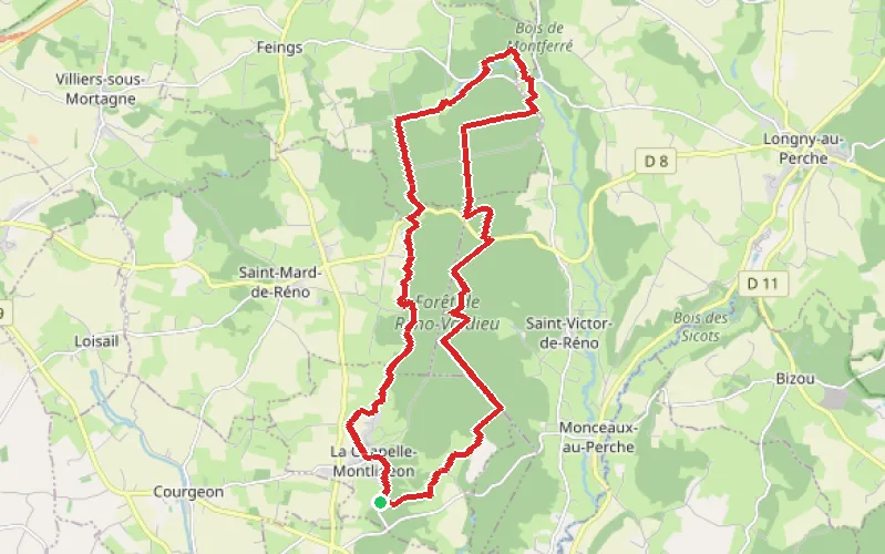 Tracé du parcours Boucle dans le massif forestier de Réno Valdieu