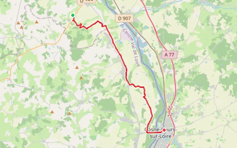 Tracé du parcours De Beaulieu-sur-Loire à Cosne-Cours-sur-Loire