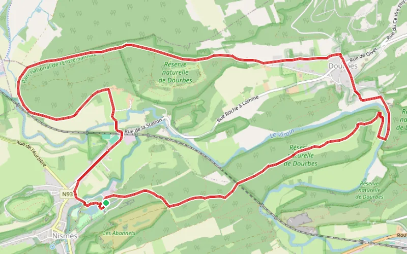 Tracé du parcours Autour de la vallée du Viroin au départ de Nismes
