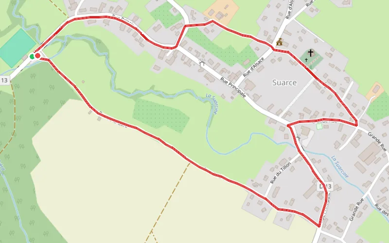Tracé du parcours Au fil de la Suarcine à Suarce