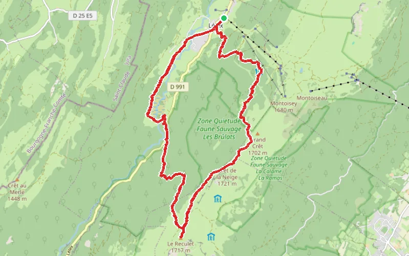 Tracé du parcours Les hauts sommets du massif du Jura depuis Lélex
