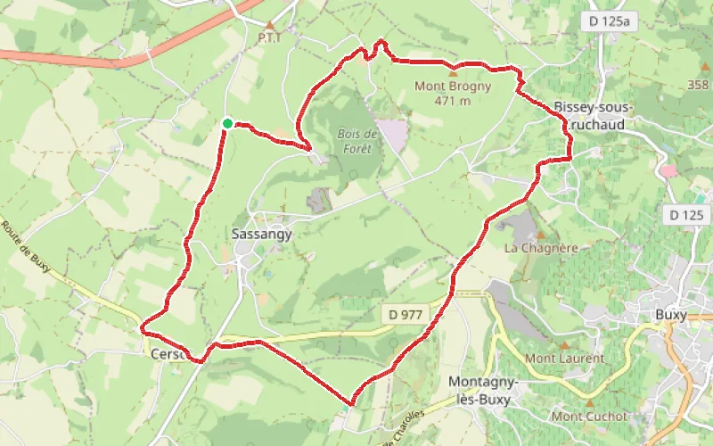 Tracé du parcours Entre terres et ruisseaux autour de Sassangy