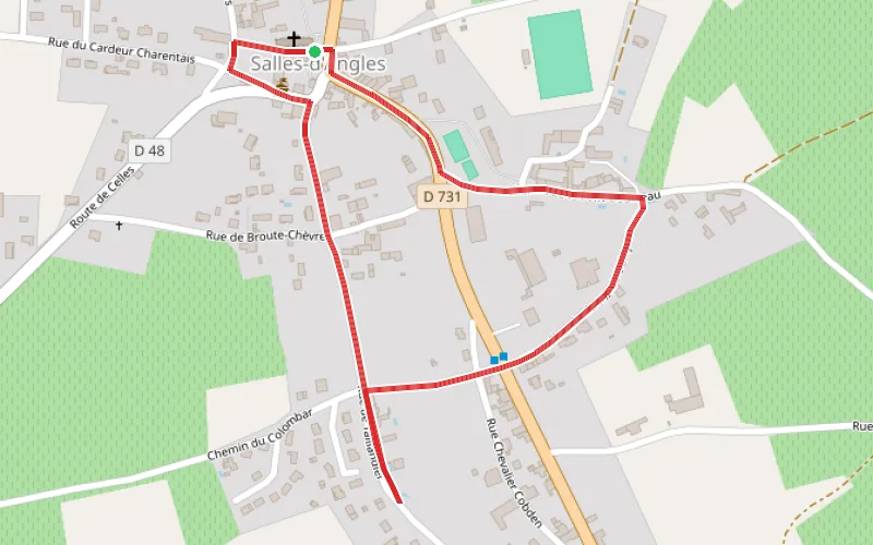 Tracé du parcours "Pas à Pas" dans le Bourg de Salles-d'Angles
