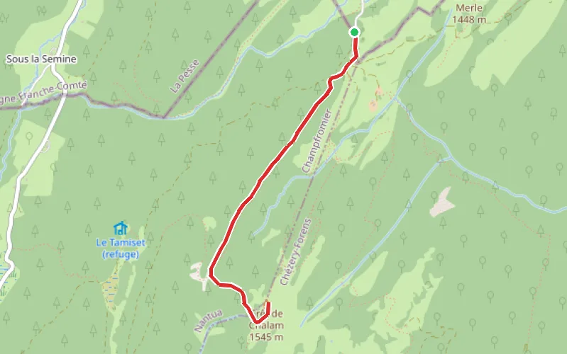 Tracé du parcours Borne au Lion - Crêt de Chalam