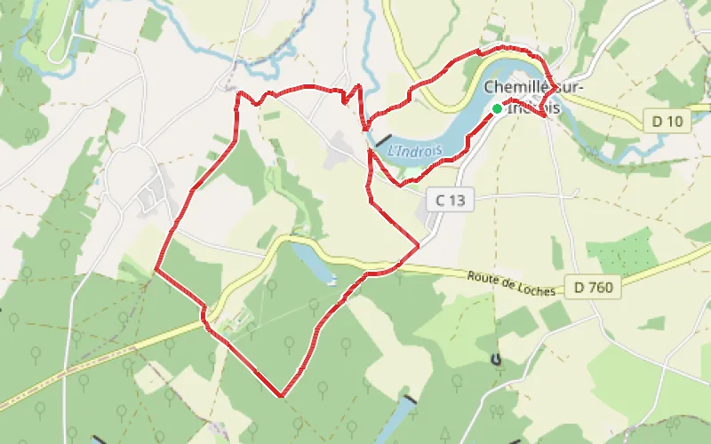 Tracé du parcours Des rives du lac à la Chartreuse depuis Chemillé-sur-Indrois