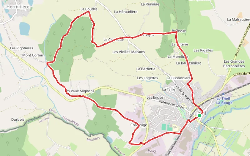 Tracé du parcours Le Bois du Tertre et les collines du Theil sur Huisne