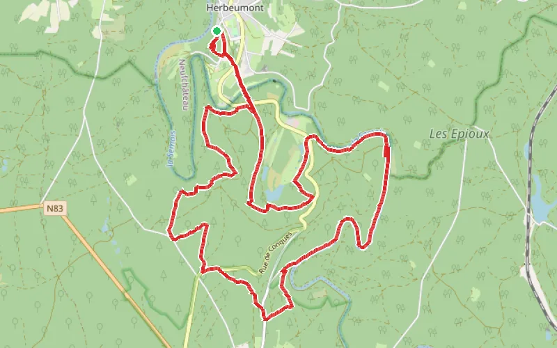 Tracé du parcours Du Château d'Herbeumont au point de vue de Libaipire