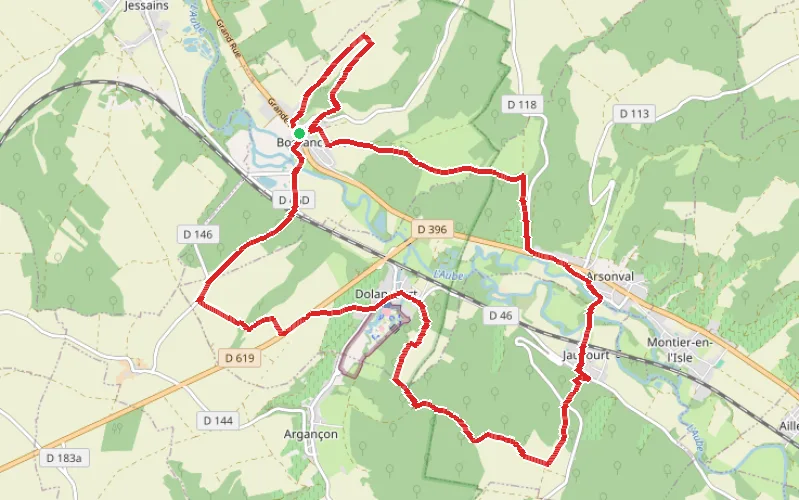 Tracé du parcours Côte des Bar au départ de Bossancourt
