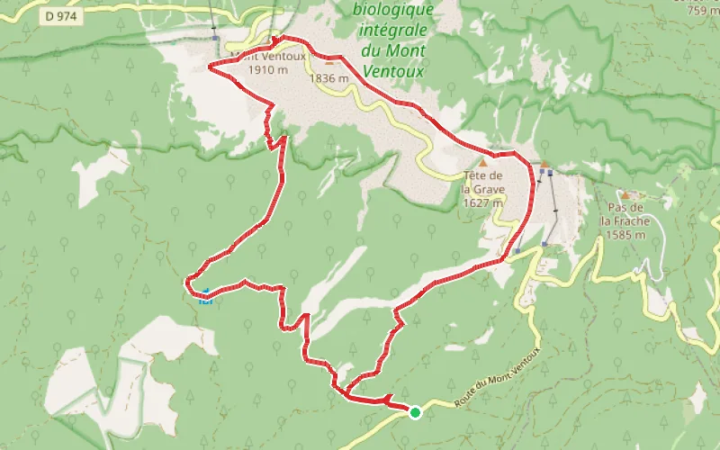Tracé du parcours Le Ventoux par les Jas et les Combes