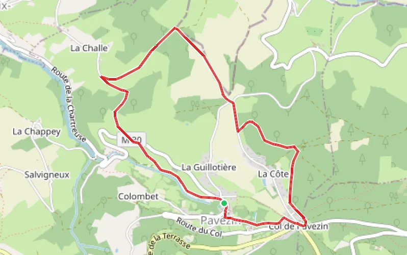 Tracé du parcours De Pavezin au col par la voie romaine pavée