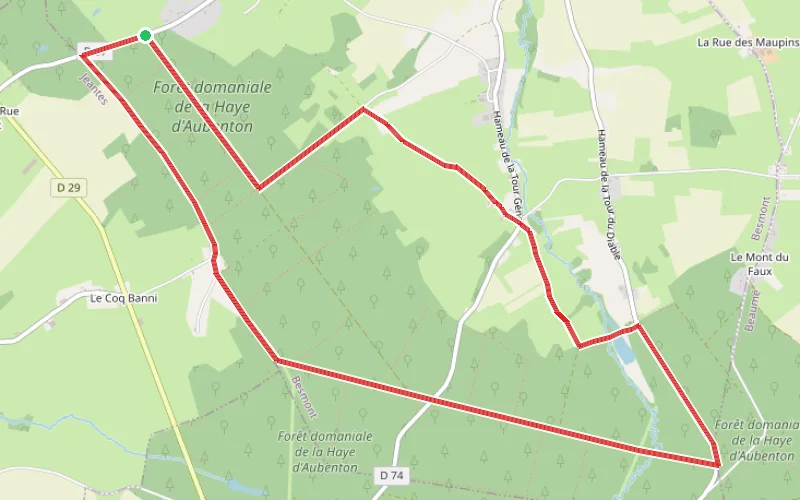 Tracé du parcours Forêt de la Haye d'Aubenton - Partie Ouest