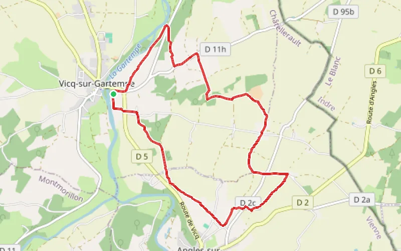Tracé du parcours De la Gartempe à l'Anglin par le plateau à Vicq