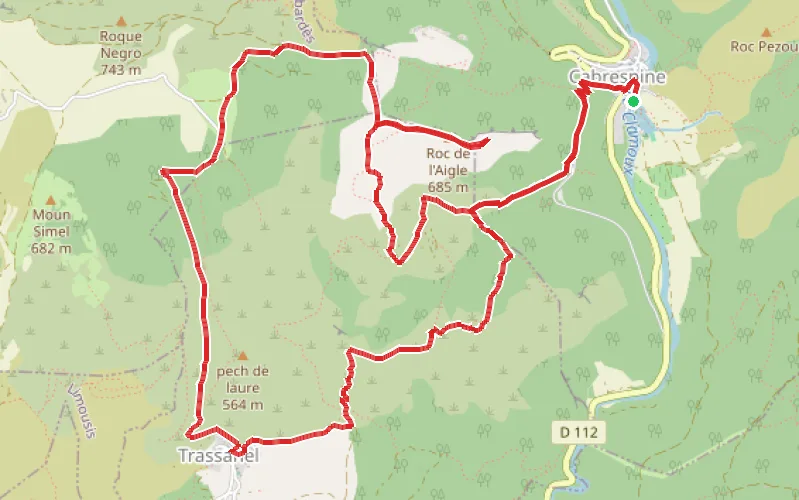 Tracé du parcours Grottes, gouffre et roc sur les hauteurs de Cabrespine
