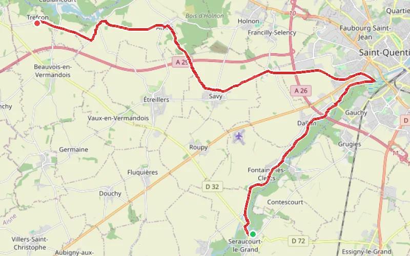 Tracé du parcours De Séraucourt-le-Grand à Trefcon