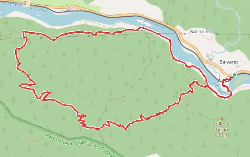 Tracé du parcours Tour du Chaussemine et retour par les berges du Var