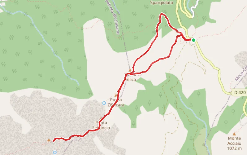 Tracé du parcours Le Monte San Petru depuis le Col de Saint-Eustache.