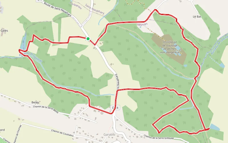 Tracé du parcours Bois sur coteau de Reyniès