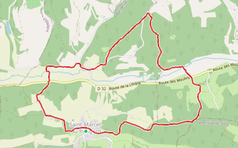 Tracé du parcours Boucle de Saint-Marcel-du-Périgord par Tiregand et Moulin Pommier