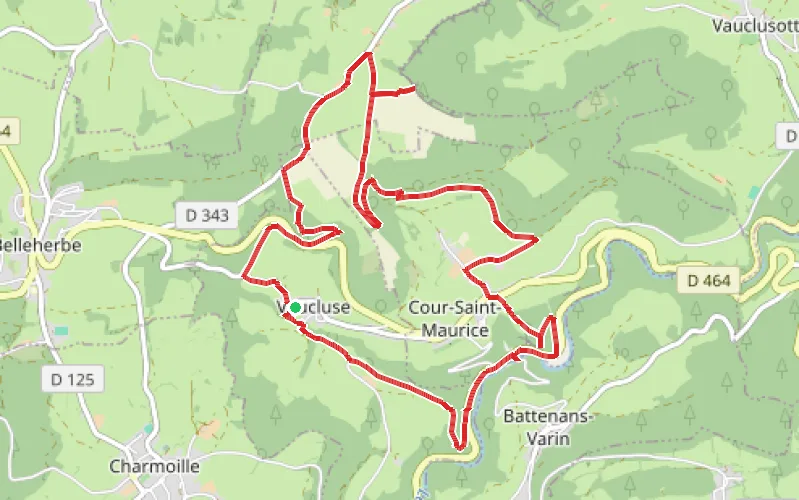 Tracé du parcours La vallée du Dessoubre : le Prieuré de Vaucluse, le Baron et le Cul de Vau