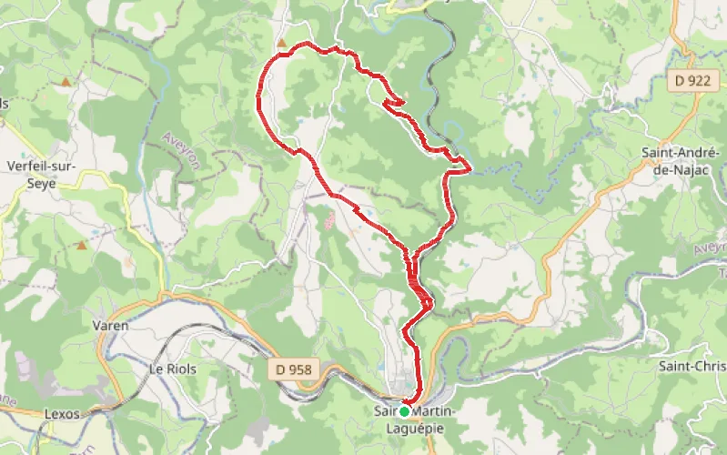 Tracé du parcours En remontant la rivière Aveyron