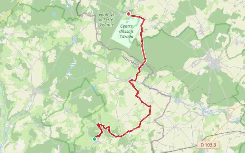 Tracé du parcours De Moutiers-au-Perche à La Ferté-Vidame