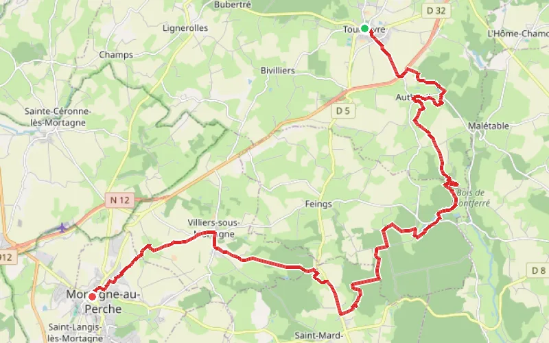 Tracé du parcours De Tourouvre à Mortagne-au-Perche