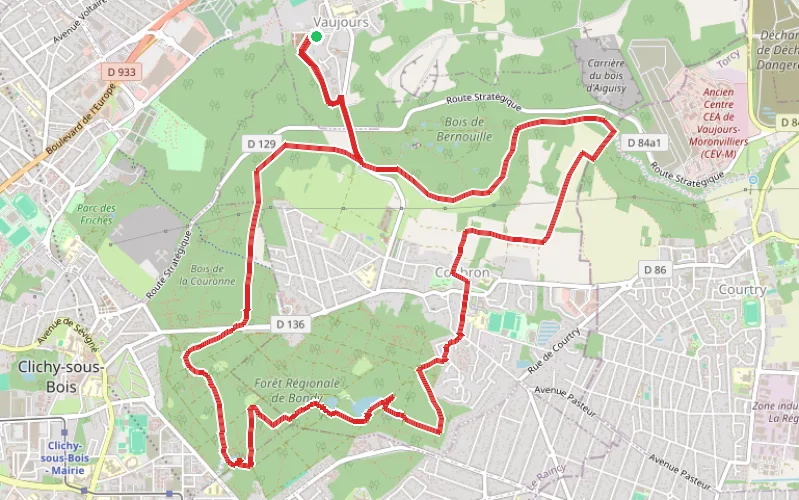 Tracé du parcours La Forêt Régionale de Bondy depuis Vaujours