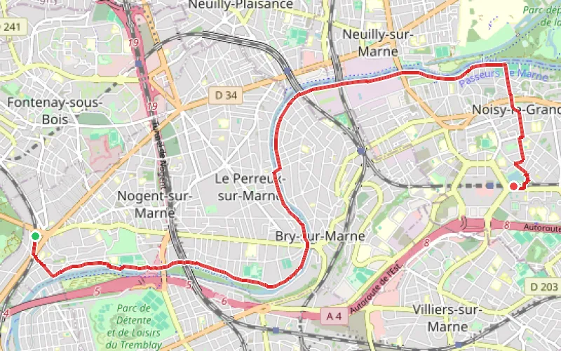 Tracé du parcours De Nogent-sur-Marne à Noisy-le-Grand