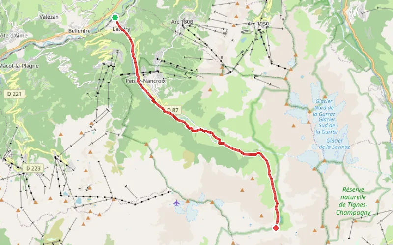 Tracé du parcours Landry - Refuge Entre Le Lac