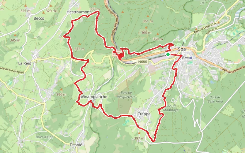 Tracé du parcours Boucle à Spa par le col des Maquisards et Winamplanche