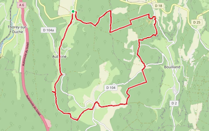 Tracé du parcours Les forêts d'Aubaine et de Bouilland au départ de Bécoup