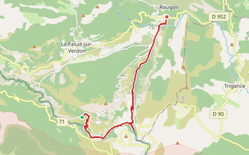 Tracé du parcours Les gorges du Verdon - Sentier Blanc-Martel
