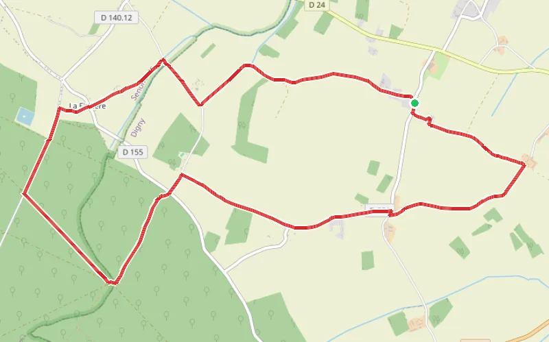 Tracé du parcours Boucle de Digny au départ du hameau de la Saint-Fraise