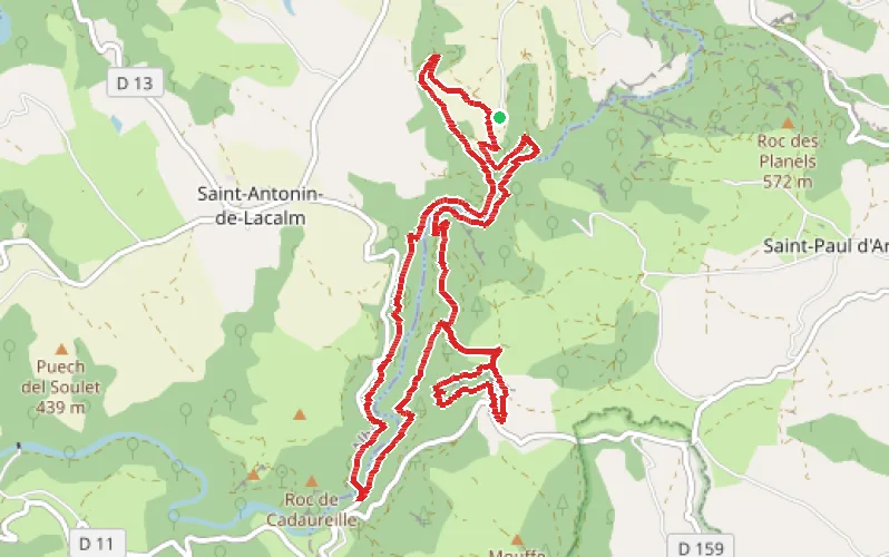 Tracé du parcours Du Dadou Sauvage à la Cascade d'Arifat