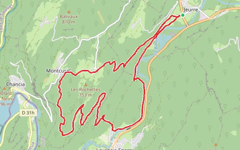 Tracé du parcours Boucle Jeurre - Montcusel