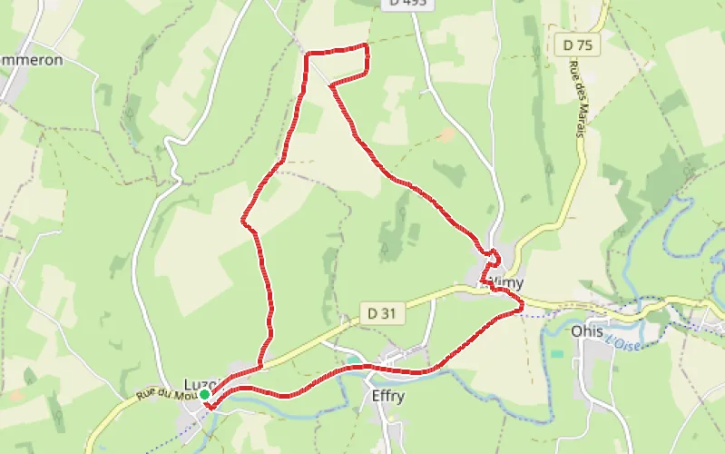 Tracé du parcours Au cœur du bocage thiérachien entre Luzoir et Wimy