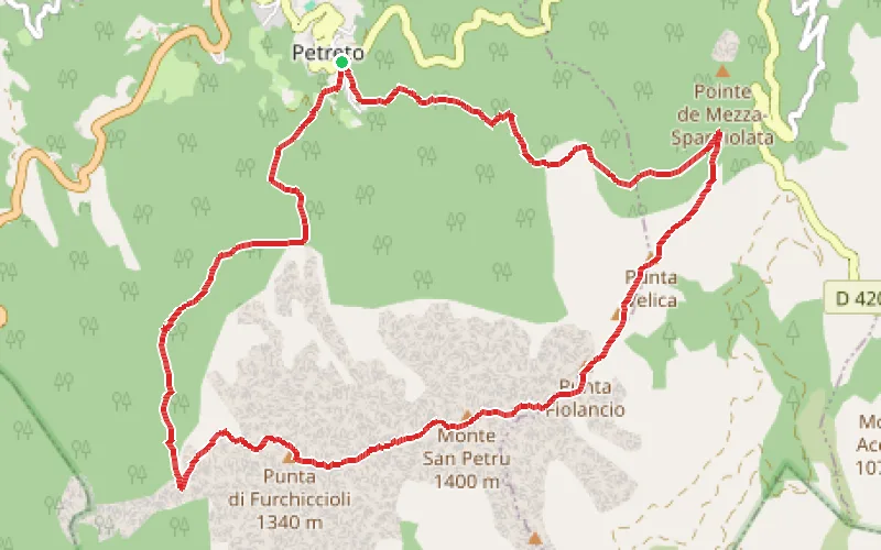 Tracé du parcours San Petru de Foce à Foce par Foci Livesi et Punta Forcicciolo