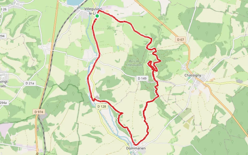 Tracé du parcours Boucle de Villegusien à Domarien