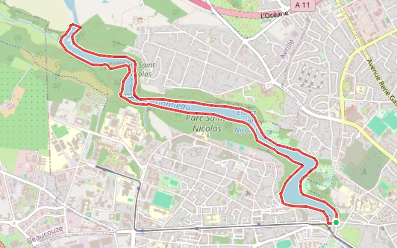 Tracé du parcours Autour de l'Étang Saint-Nicolas à Angers