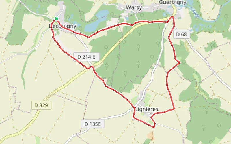Tracé du parcours De Becquigny à Lignières puis Guerbigny et retour