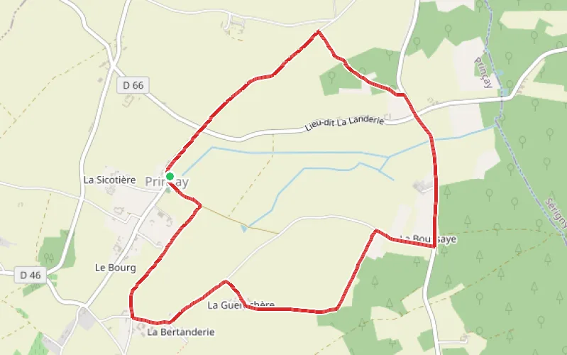 Tracé du parcours L'Église de Prinçay et le Château de la Roche du Maine