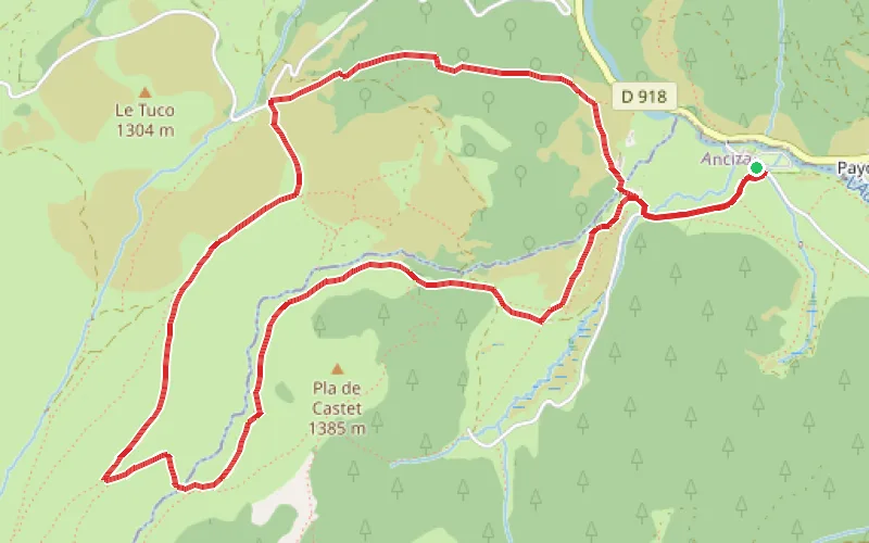 Tracé du parcours Courtaou et cabane des Esclozes