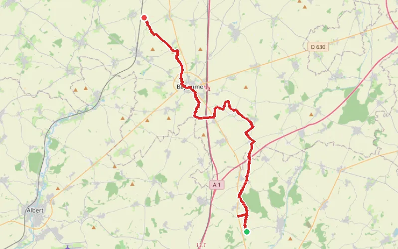 Tracé du parcours De Bouchavesne-Bergen à Courcelles-le-Comte