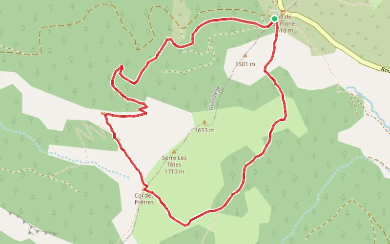 Tracé du parcours Le Col des Prêtres depuis le Col de Grimone