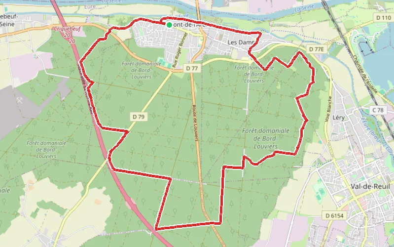 Tracé du parcours Grande boucle en Forêt de Bord-Louviers au départ de Pont-de-l'Arche
