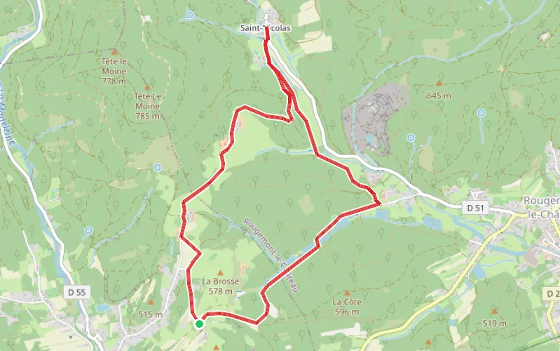 Tracé du parcours D'Étuffont à Saint-Nicolas
