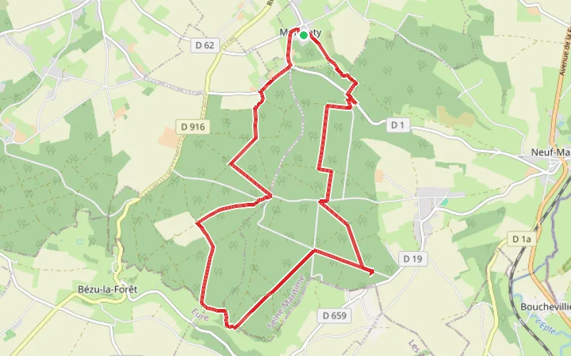 Tracé du parcours La Hêtraie et le monument de Rouge Mare