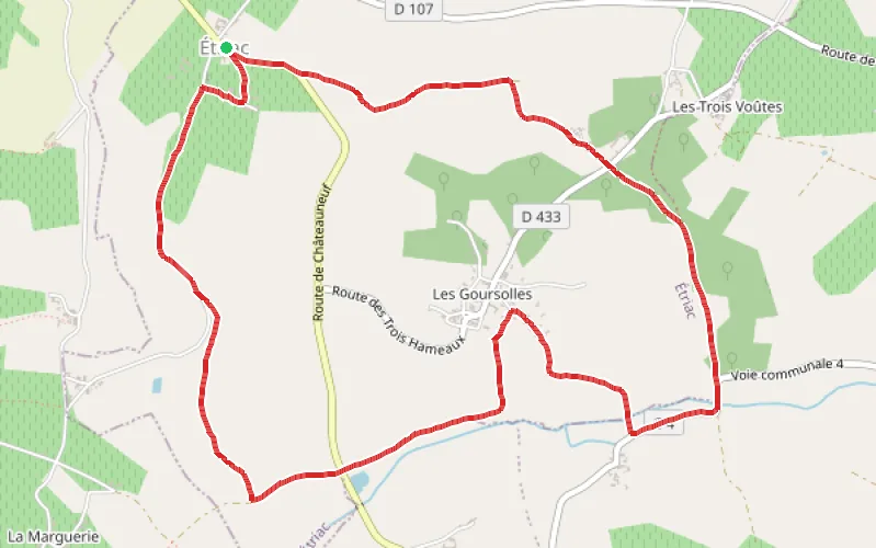Tracé du parcours D'Étriac au site des montgolfières de Mainfond